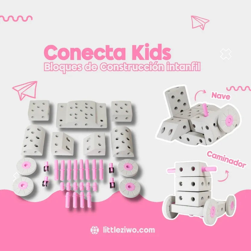Set Conecta Kids color gris claro y rosado suave